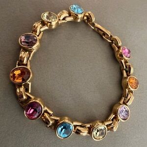 Swan Signed Swarovski Multicolor 7.5" Bracelet Gold Tone Snap Clasp